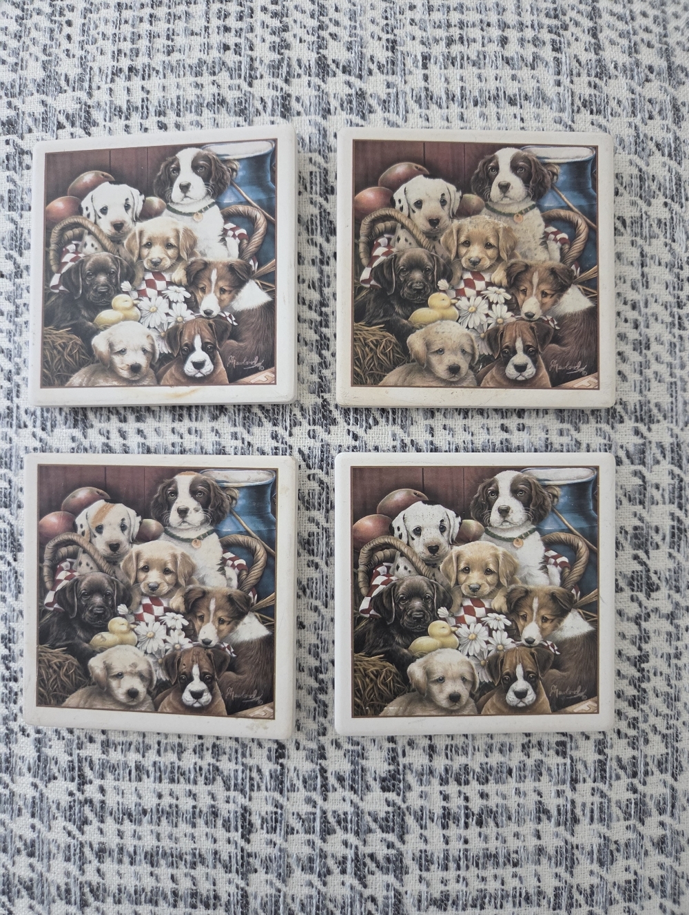 Four Piece Set Of Stone Art Dog Coasters